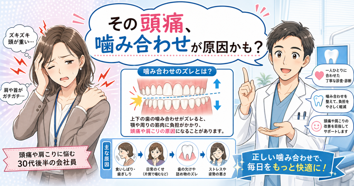 治らない頭痛や肩こりの原因？歯並びが悪いと噛み合わせに影響する