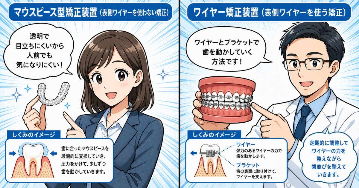 マウスピース矯正とワイヤー矯正の基本的な特徴の違い