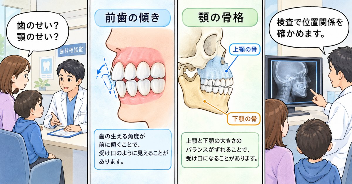 お子様の受け口は、歯の傾きと顎の成長のどちらが関係する?