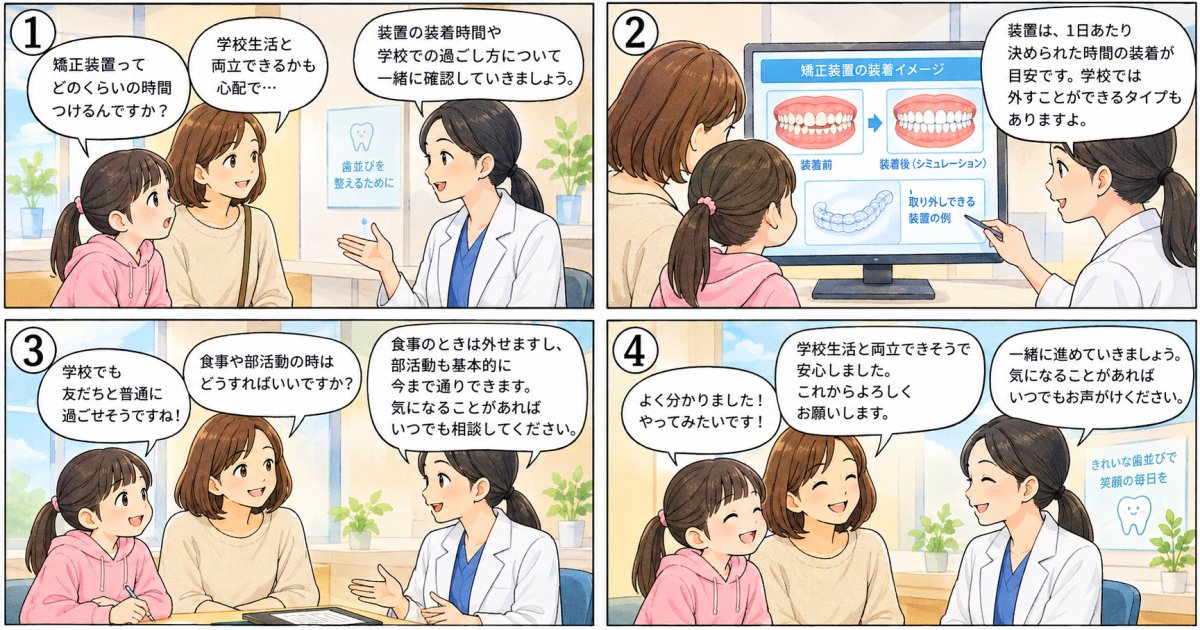 装置ごとの装着時間や通院頻度は?家庭で続けられる?